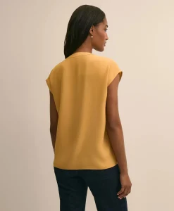 Band Collar Button-Front Blouse