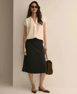 Band Collar Button-Front Blouse
