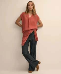 Band Collar Button-Front Blouse