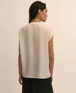 Band Collar Button-Front Blouse