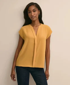 Band Collar Button-Front Blouse