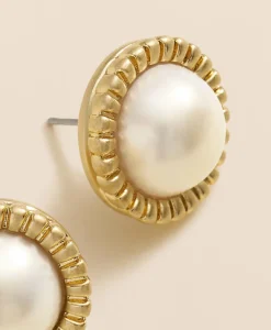 Bezel Frame Faux-Pearl Stud Earrings
