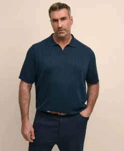 Big & Tall Cotton Cable Johnny Collar Sweater