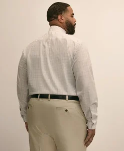 Big & Tall Stretch Cotton Non-Iron Pinpoint Oxford Polo Button Down, Windowpane Dress Shirt