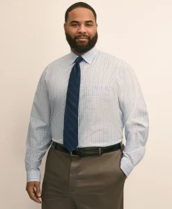 Big & Tall Stretch Cotton Non-Iron Poplin Ainsley Collar, Check Dress Shirt
