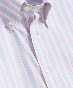 Big & Tall Stretch Cotton Non-Iron Oxford Polo Button Down, Stripe Sport Shirt