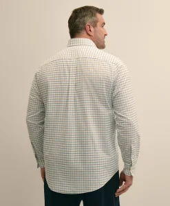 Big & Tall Stretch Cotton Non-Iron Oxford Polo Button Down, Windowpane Sport Shirt