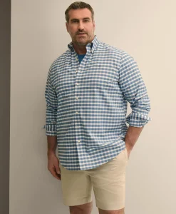 Big & Tall Stretch Cotton Non-Iron Oxford Polo Button Down, Check Sport Shirt