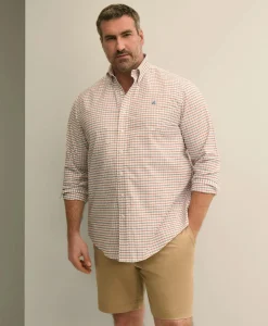Big & Tall Stretch Cotton Non-Iron Oxford Polo Button Down, Windowpane Sport Shirt