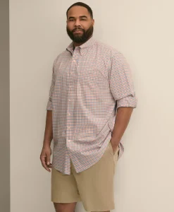 Big & Tall Stretch Cotton Non-Iron Poplin Polo Button Down, Check Sport Shirt