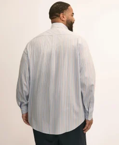 Big & Tall Stretch Cotton Non-Iron Poplin Polo Button Down, Stripe Sport Shirt