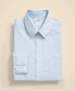 Big & Tall Stretch Supima® Cotton Non-Iron Pinpoint Oxford Button-Down Collar, Candy Stripe Dress Shirt