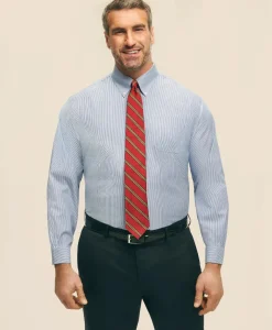 Big & Tall Stretch Supima® Cotton Non-Iron Pinpoint Oxford Button-Down Collar, Candy Stripe Dress Shirt