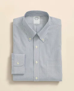 Big & Tall Stretch Supima® Cotton Non-Iron Pinpoint Oxford Button-Down Collar, Candy Stripe Dress Shirt