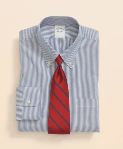 Big & Tall Stretch Supima® Cotton Non-Iron Pinpoint Oxford Button-Down Collar, Candy Stripe Dress Shirt