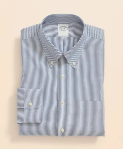 Big & Tall Stretch Supima® Cotton Non-Iron Pinpoint Oxford Button-Down Collar, Candy Stripe Dress Shirt