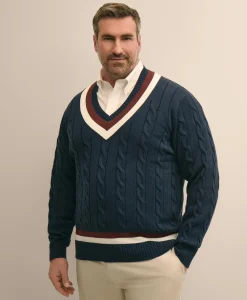 Big & Tall Supima® Cotton Cable Tennis Sweater