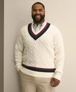 Big & Tall Supima® Cotton Cable Tennis Sweater