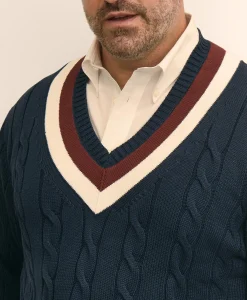 Big & Tall Supima® Cotton Cable Tennis Sweater