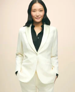 Black Fleece Peak Lapel Dinner Jacket in Merino Wool-Silk Faille