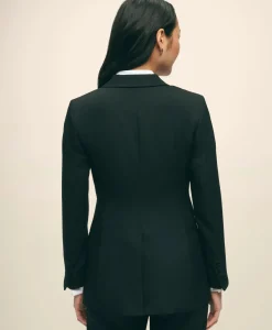 Black Fleece Peak Lapel Dinner Jacket in Merino Wool-Silk Faille