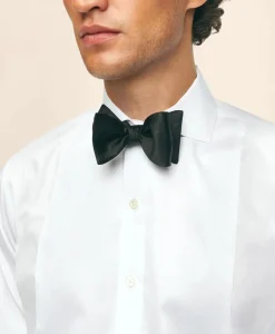 Black Fleece Pique Bib Londoner Collar Tuxedo Shirt in Sea Island Cotton