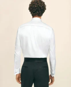 Black Fleece Pique Bib Londoner Collar Tuxedo Shirt in Sea Island Cotton
