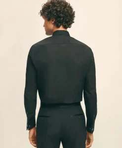 Black Fleece Pleated Londoner Collar Tuxedo Shirt in Sea Island Cotton