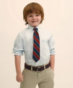 Boys Non-Iron Stretch Cotton Striped Oxford Sport Shirt