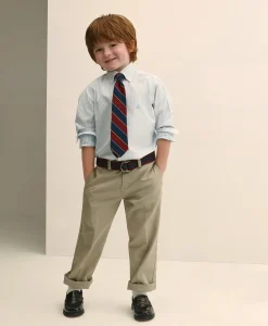 Boys Non-Iron Stretch Cotton Striped Oxford Sport Shirt