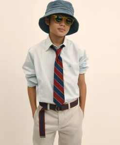 Boys Non-Iron Stretch Cotton Striped Oxford Sport Shirt