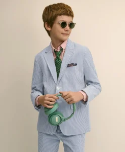 Boys Prep Stretch Cotton Seersucker Suit Jacket