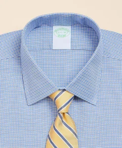 Brooks Brothers Explorer Collection Non-Iron Twill Ainsley Collar, Mini Check Dress Shirt