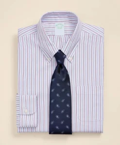 Brooks Brothers Explorer Collection Non-Iron Twill Button Down Collar, Striped Dress Shirt