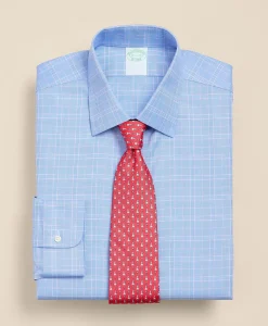 Brooks Brothers Explorer Collection Non-Iron Twill Ainsley Collar, Glen Plaid Dress Shirt