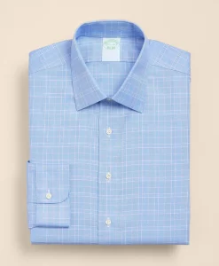 Brooks Brothers Explorer Collection Non-Iron Twill Ainsley Collar, Glen Plaid Dress Shirt