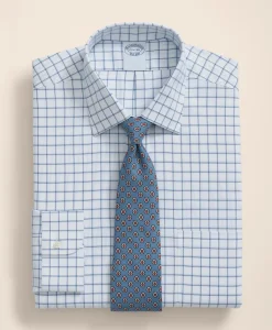 Brooks Brothers Explorer Collection Non-Iron Twill Ainsley Collar, Windowpane Dress Shirt