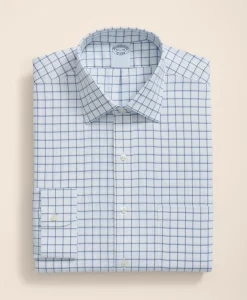 Brooks Brothers Explorer Collection Non-Iron Twill Ainsley Collar, Windowpane Dress Shirt