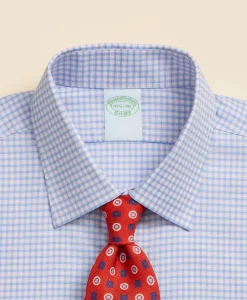Brooks Brothers Explorer Collection Non-Iron Twill Ainsley Collar, Mini-Check Dress Shirt