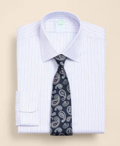 Brooks Brothers Explorer Collection Non-Iron Twill Ainsley Collar, Triple Stripe Dress Shirt