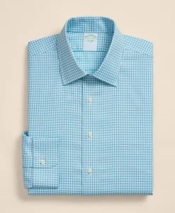 Brooks Brothers Explorer Collection Non-Iron Twill Ainsley Collar, Mini-Check Dress Shirt