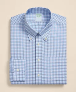 Brooks Brothers Explorer Collection Non-Iron Twill Button-Down Collar, Check Dress Shirt
