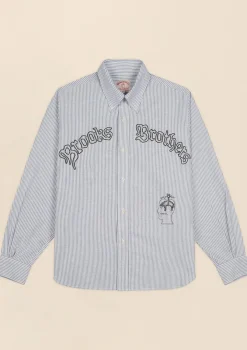 Brooks Brothers x Brain Dead Cotton Embroidered Oxford Button-Down Collar, Striped Sport Shirt