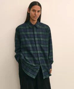 Brooks Brothers X Engineered Garments Cotton Flannel Round Pinhole Collar Oversized, Tartan Dress Shirt