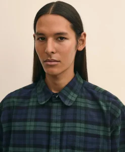 Brooks Brothers X Engineered Garments Cotton Flannel Round Pinhole Collar Oversized, Tartan Dress Shirt