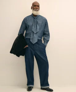 Brooks Brothers X Engineered Garments Cotton Chambray Ascot Collar Oversized Dress Shirt