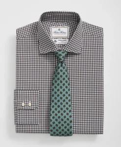 Brooks Brothers X Thomas Mason® Cotton English Collar, Checked Dress Shirt
