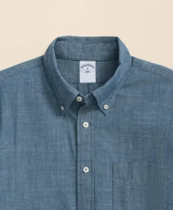 Chambray Cotton Poplin Polo Button Down Collar, Sport Shirt