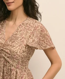 Chiffon Floral Flutter-Sleeve Dress