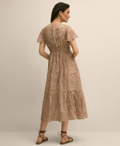 Chiffon Floral Flutter-Sleeve Dress